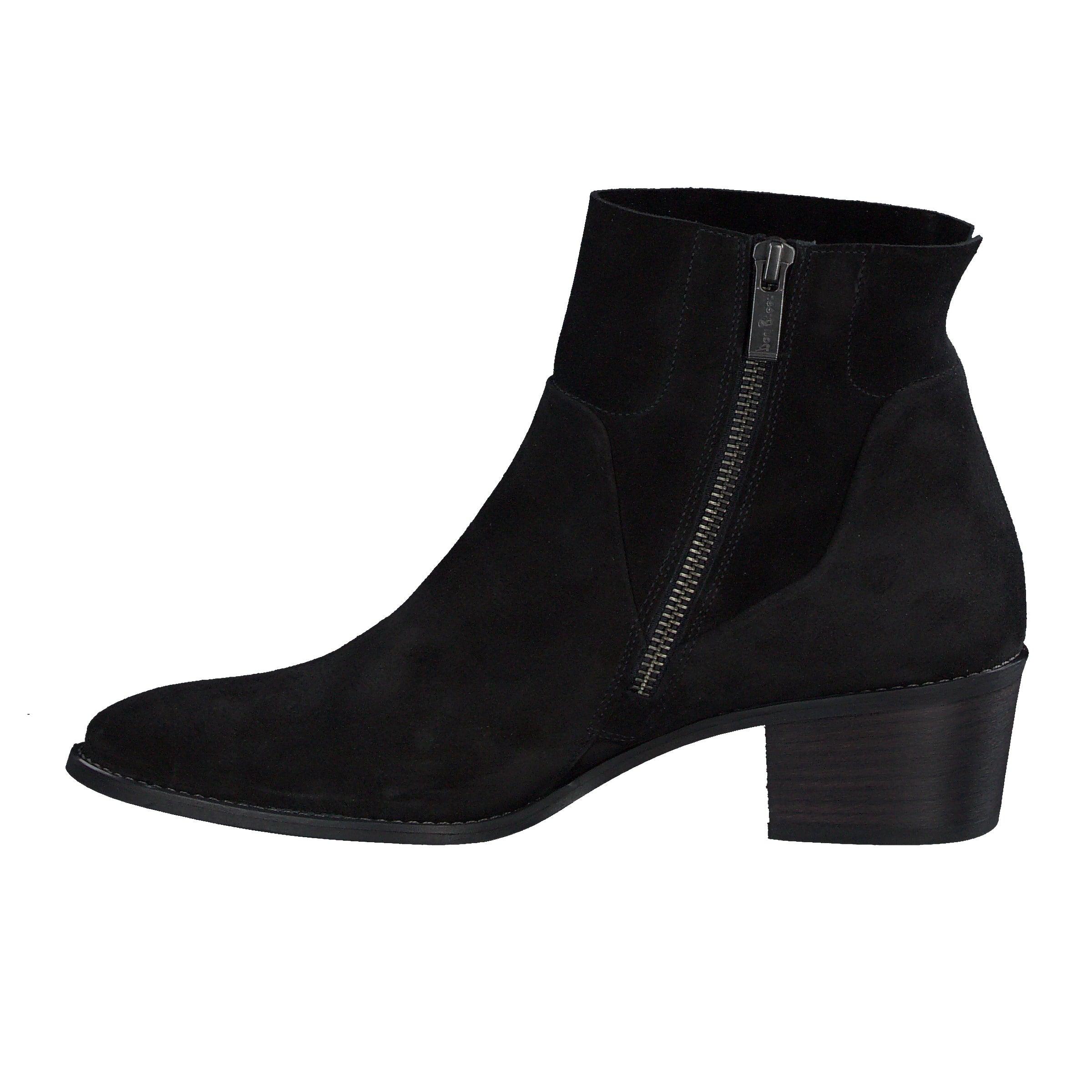 PAUL GREEN Black Suede  Ankle Boot with Block Heel 9025