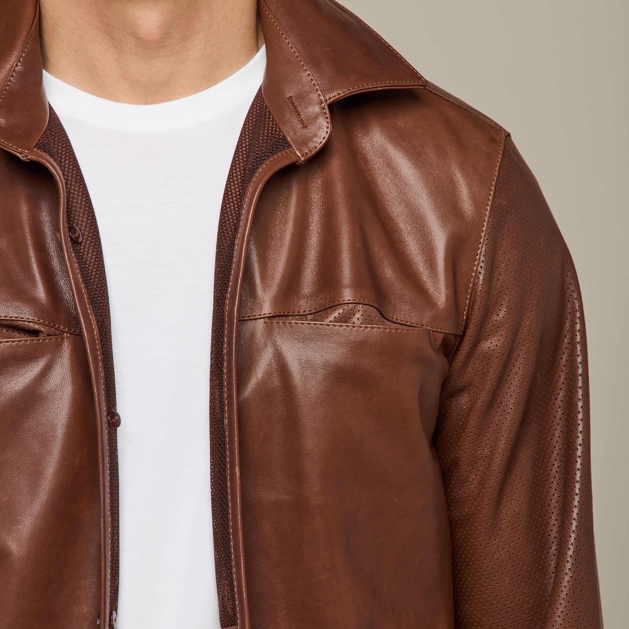 Perforated Lightweight Lambskin Jacket :: Whiskey