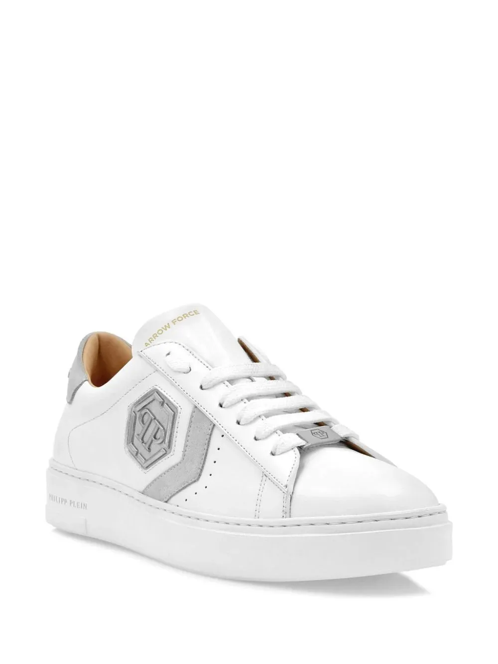 PHILIPP PLEIN Low-Top Leather Arrow Force Sneakers In White