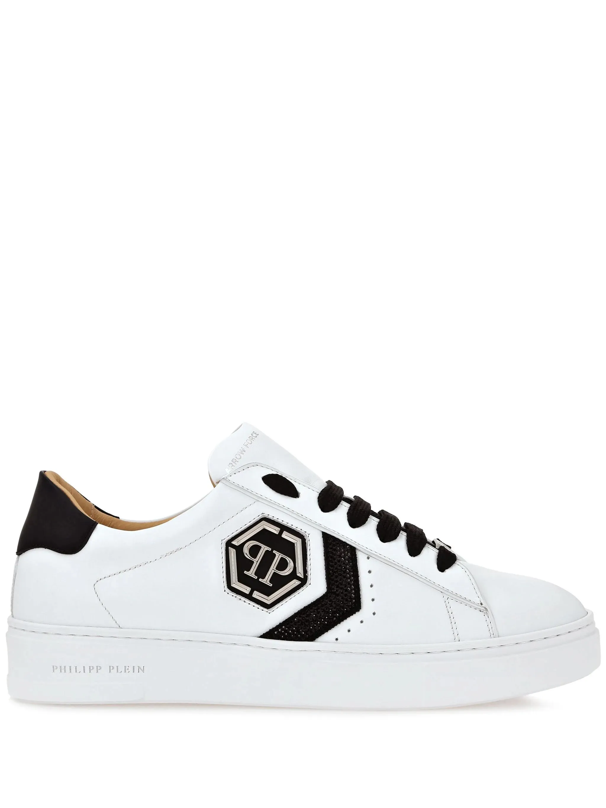 PHILIPP PLEIN White Nappa Leather Low-Top Sneakers Strass Hexagon