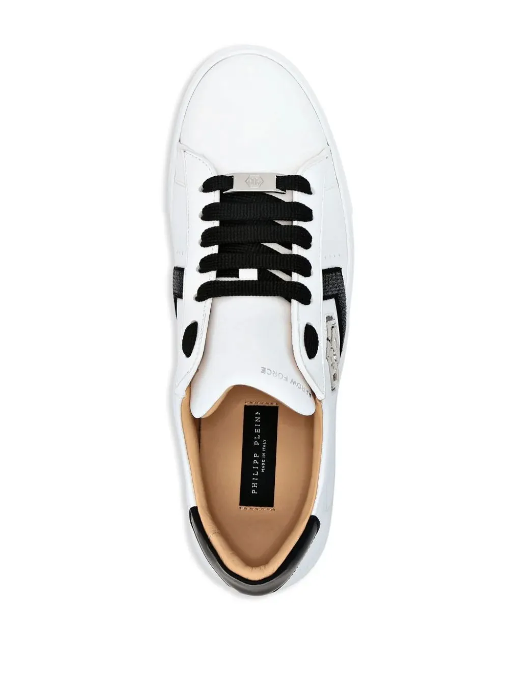 PHILIPP PLEIN White Nappa Leather Low-Top Sneakers Strass Hexagon