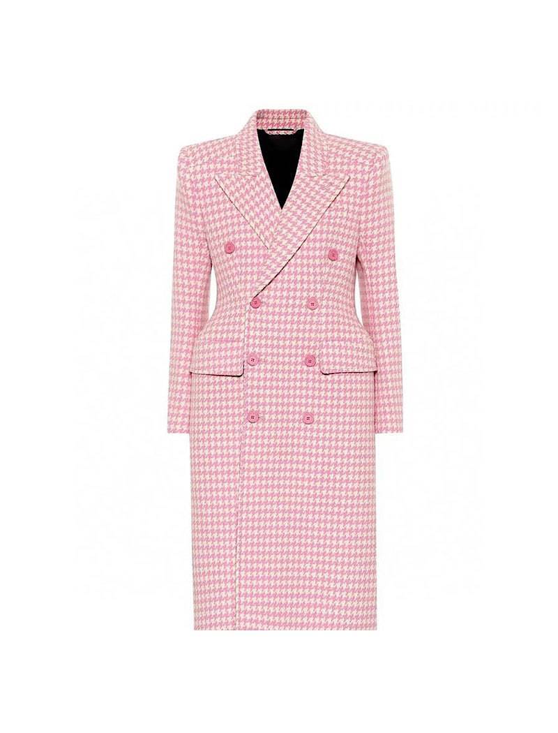 Pink Houndstooth Long Lapel Coat