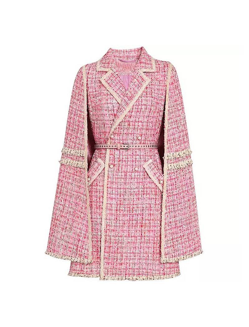 Pink Tweed Cape Belted Coat