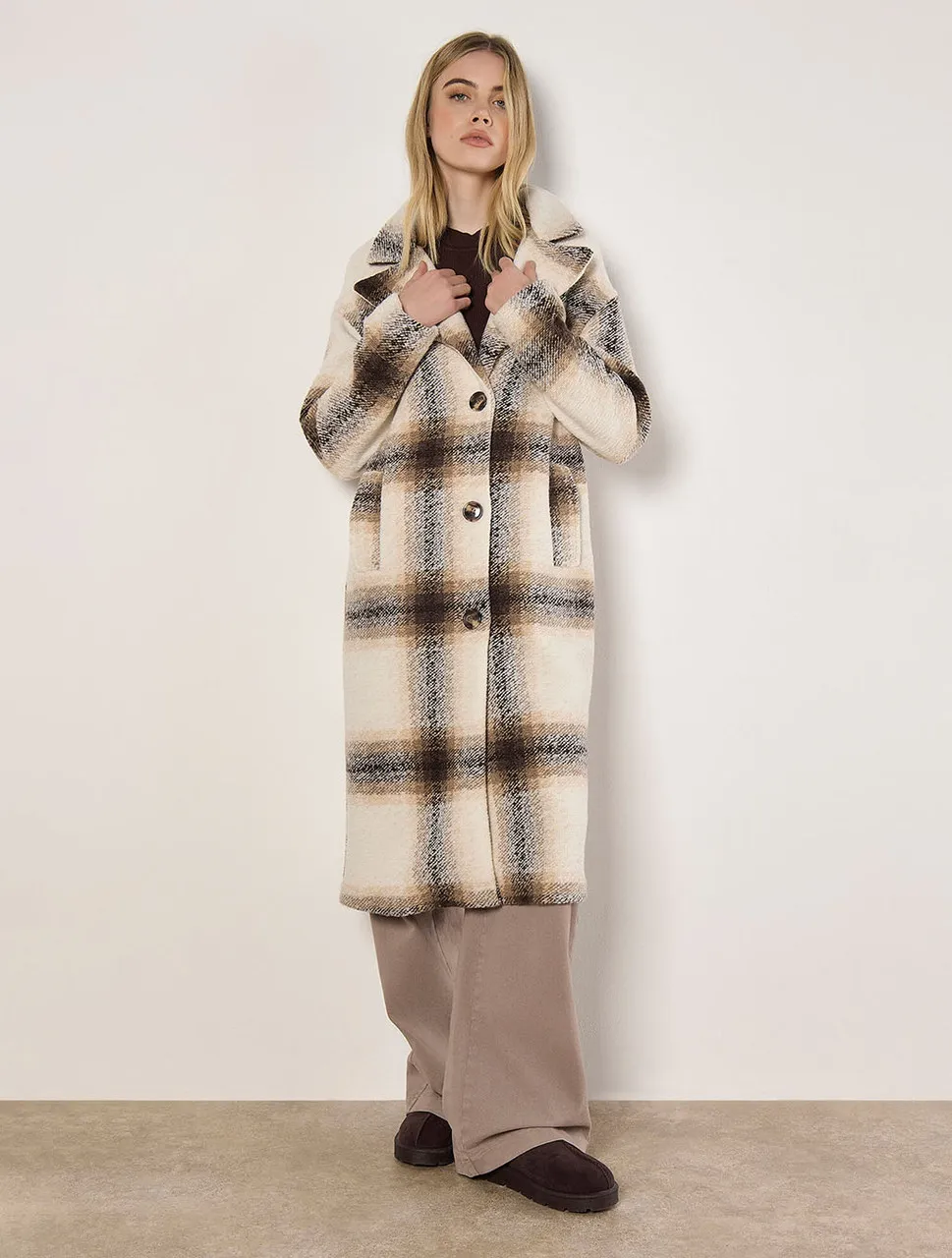 Plaid Long Coat | Apricot