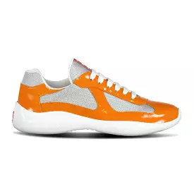 PRADA AMERICAS CUP MESH TRAINERS PATENT ORANGE