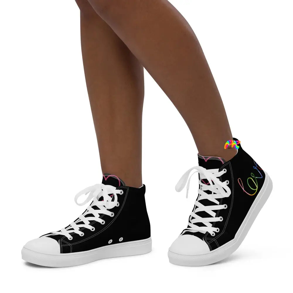 Rainbow Love with a Heart High Top Canvas Shoes