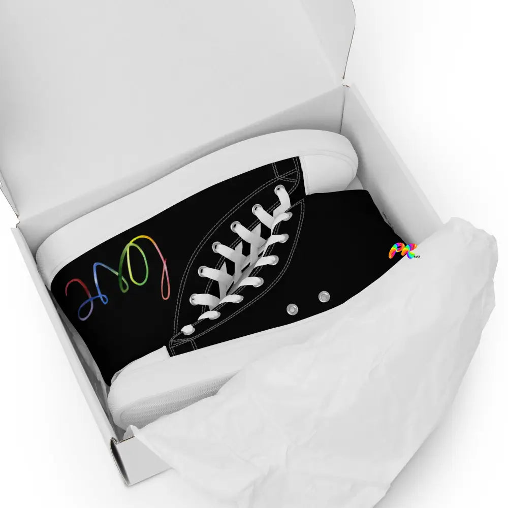 Rainbow Love with a Heart High Top Canvas Shoes