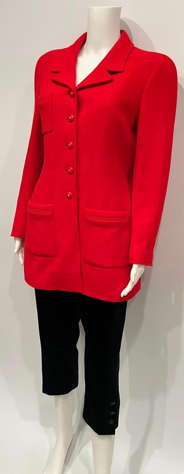 Rare Collectors Chanel Vintage 95A 1995 Fall Red Long Jacket US 6