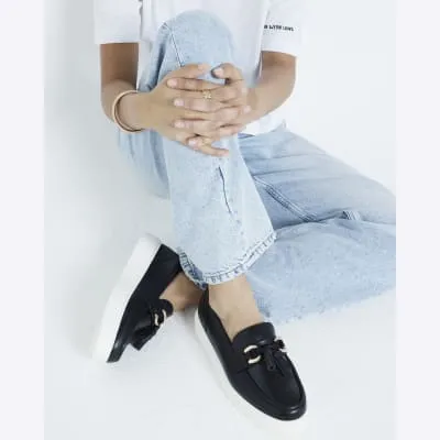 River Island Womens Black Tassel Loafer Trainers