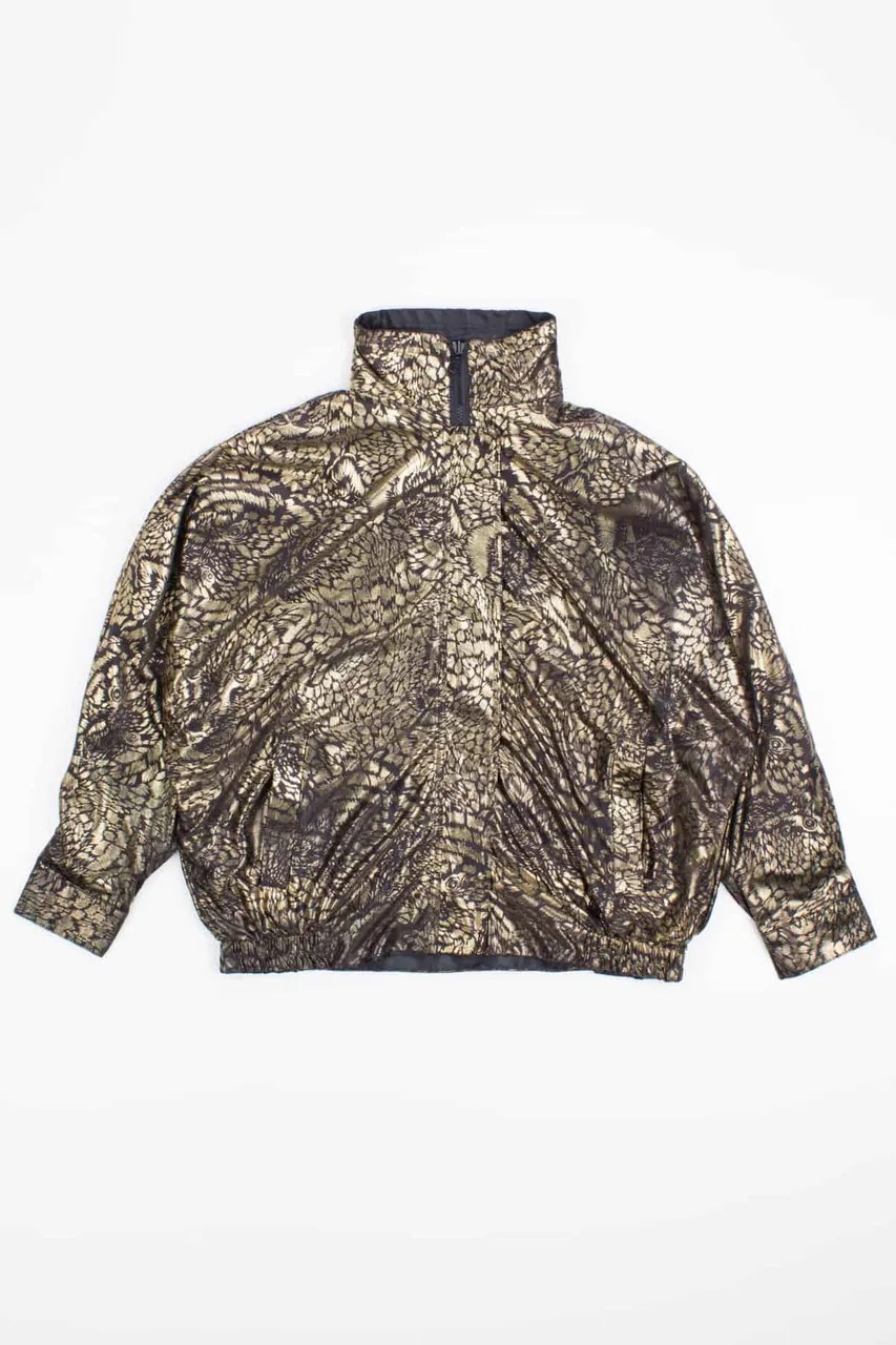 Shiny Black and Gold Fox Print Vintage Jacket