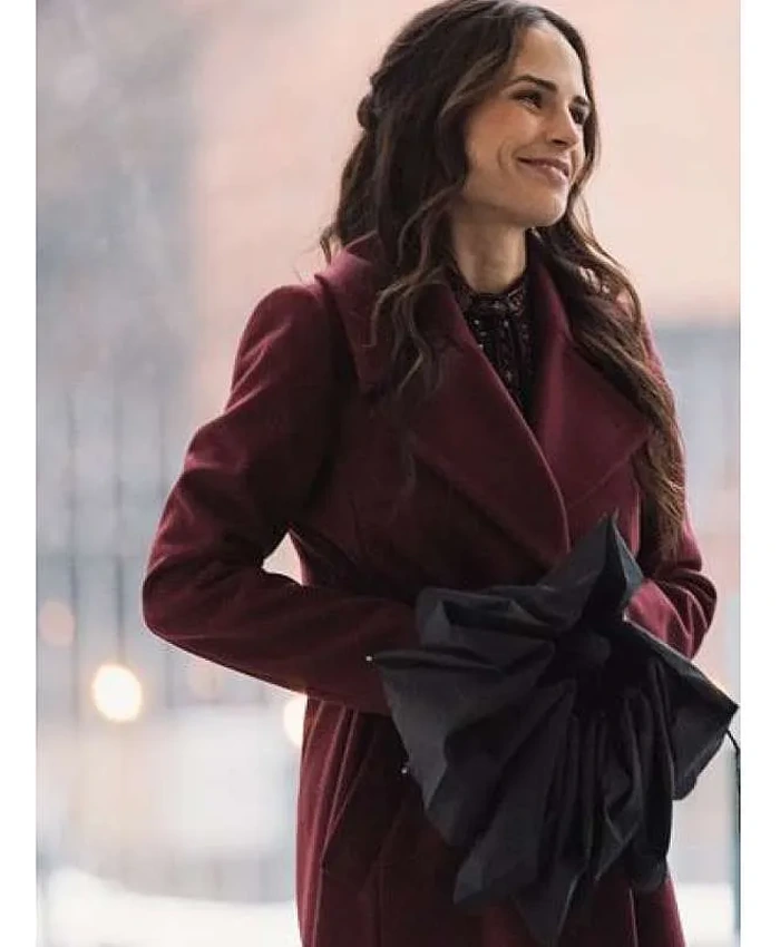 Simulant 2023 Jordana Brewster Maroon Coat