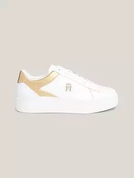 TOMMY HILFIGER Leather Platform Trainer White/Gold