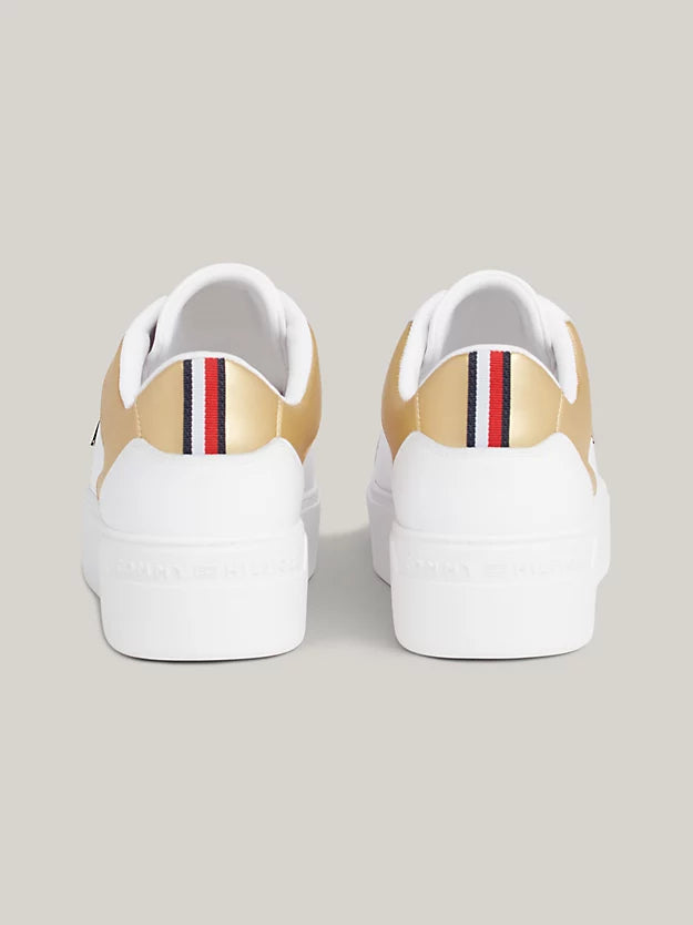 TOMMY HILFIGER Leather Platform Trainer White/Gold