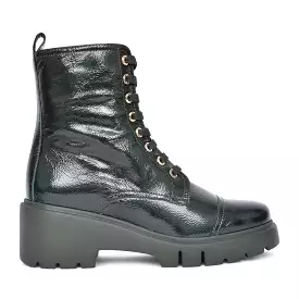 UNISA JULIET PATENT GREEN MILITARY ANKLE BOOT