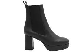 UNISA MARLOW Black Leather Platform Ankle Boot with Block Heel