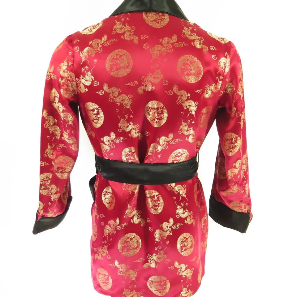 Vintage 60s Brocade Lounge Robe Smoking Jacket Chinese Mens 42 Red Black Satin