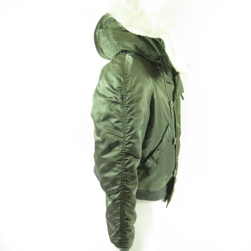 Vintage 80s Alpha N-2B Parka Jacket Medium Flying Military Hooded Green Nylon