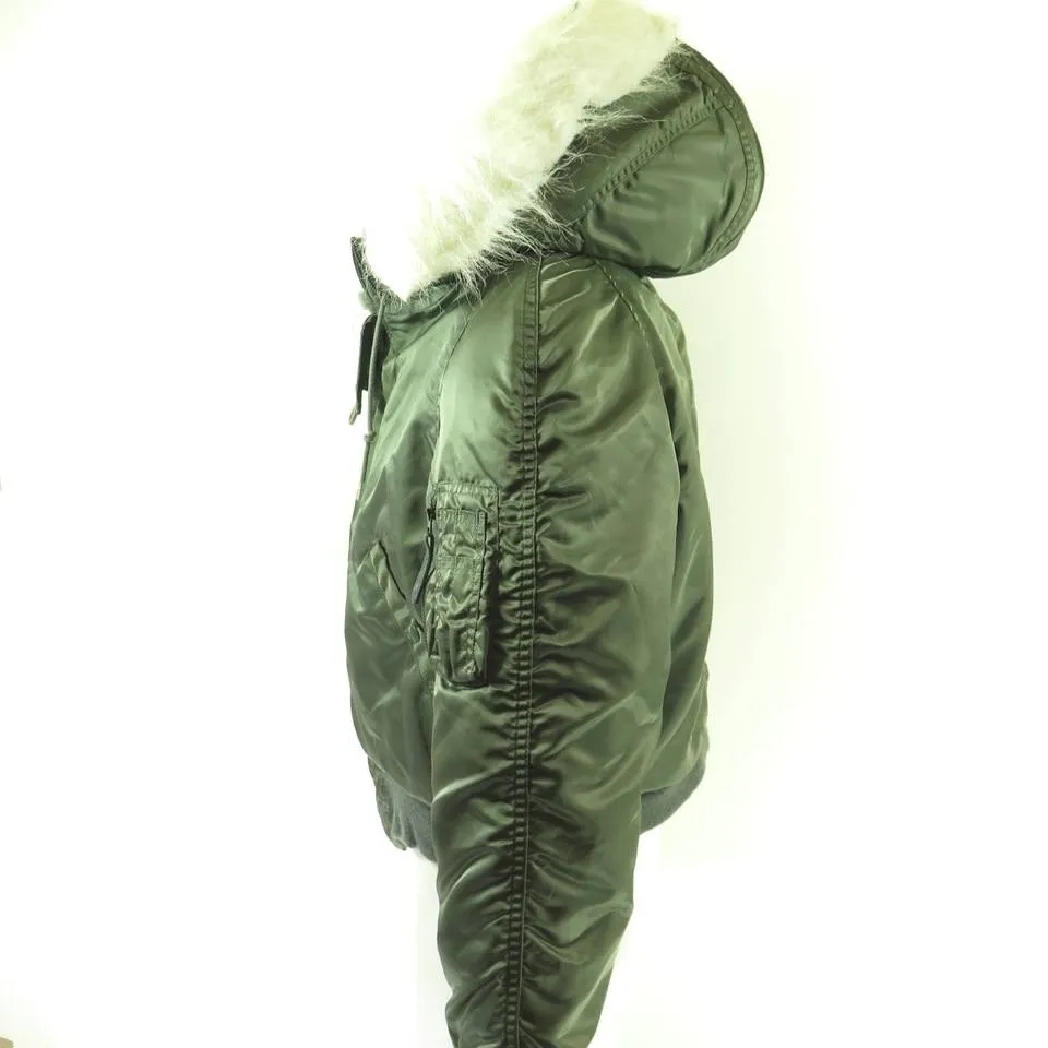 Vintage 80s Alpha N-2B Parka Jacket Medium Flying Military Hooded Green Nylon