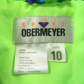 Vintage 80s Obermeyer Ski Jacket Womens 10 Retro Abstract Snowboard Puffy Neon