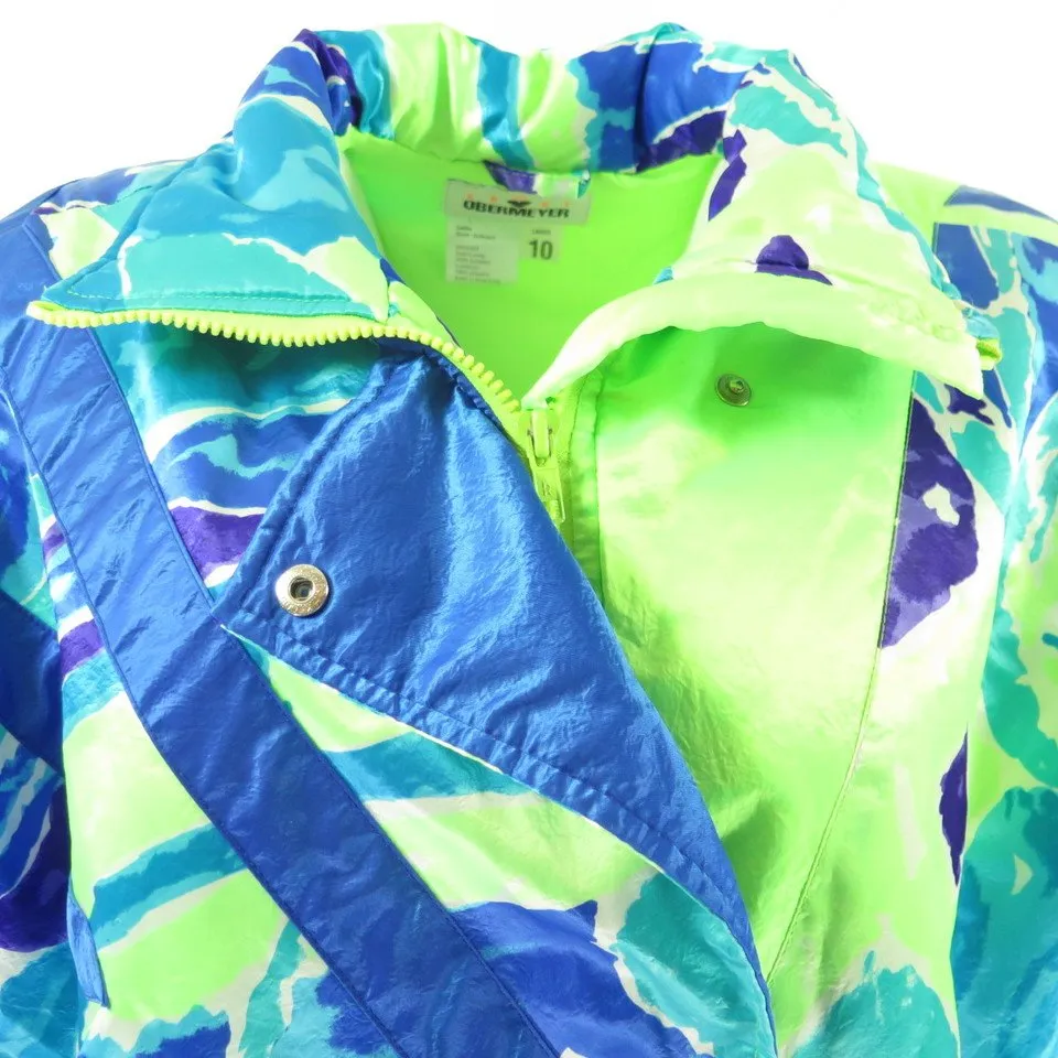 Vintage 80s Obermeyer Ski Jacket Womens 10 Retro Abstract Snowboard Puffy Neon