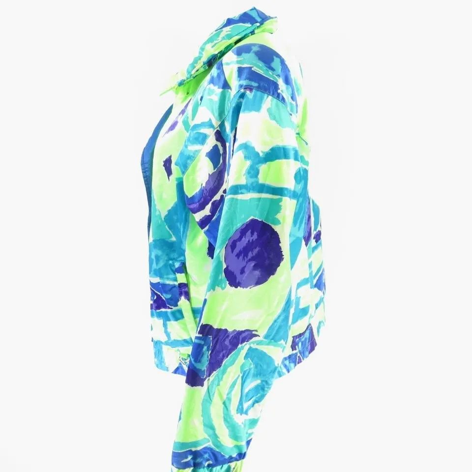 Vintage 80s Obermeyer Ski Jacket Womens 10 Retro Abstract Snowboard Puffy Neon