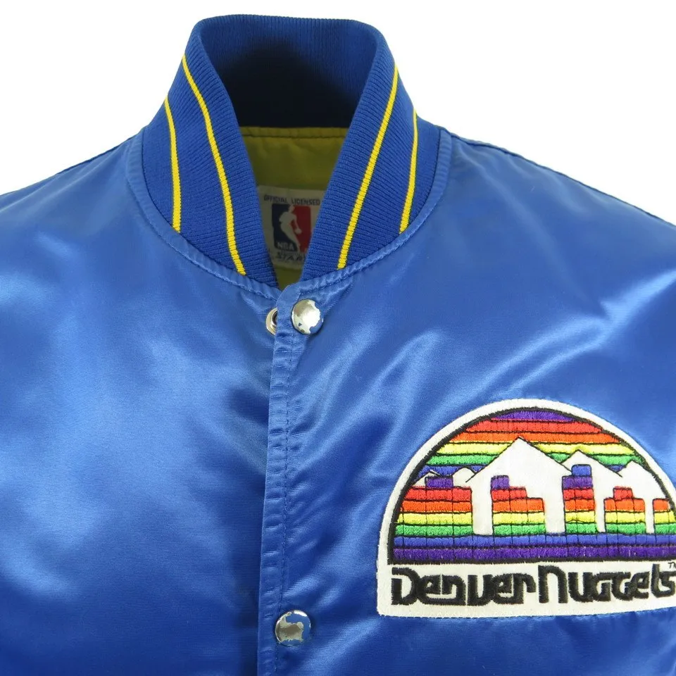 Vintage 90s Denver Nuggets Jacket Starter Satin Rainbow Logo Basketball NBA M