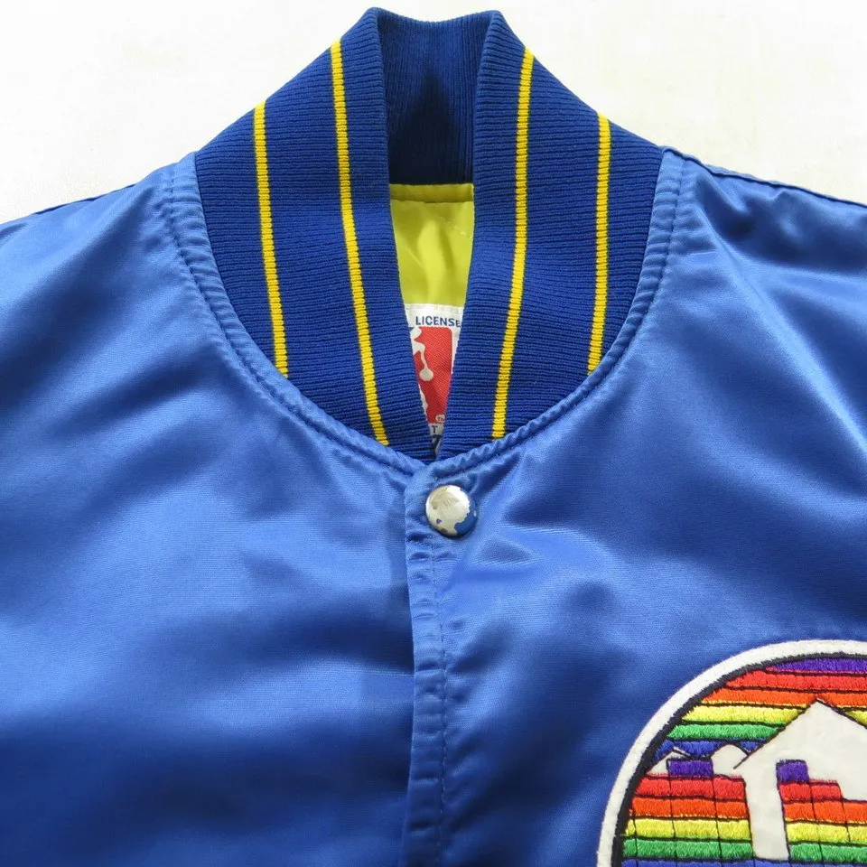 Vintage 90s Denver Nuggets Jacket Starter Satin Rainbow Logo Basketball NBA M