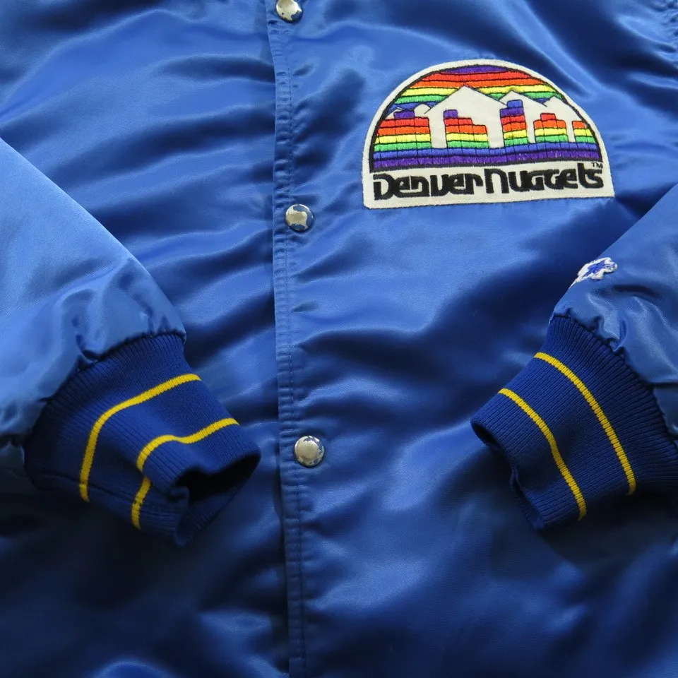 Vintage 90s Denver Nuggets Jacket Starter Satin Rainbow Logo Basketball NBA M