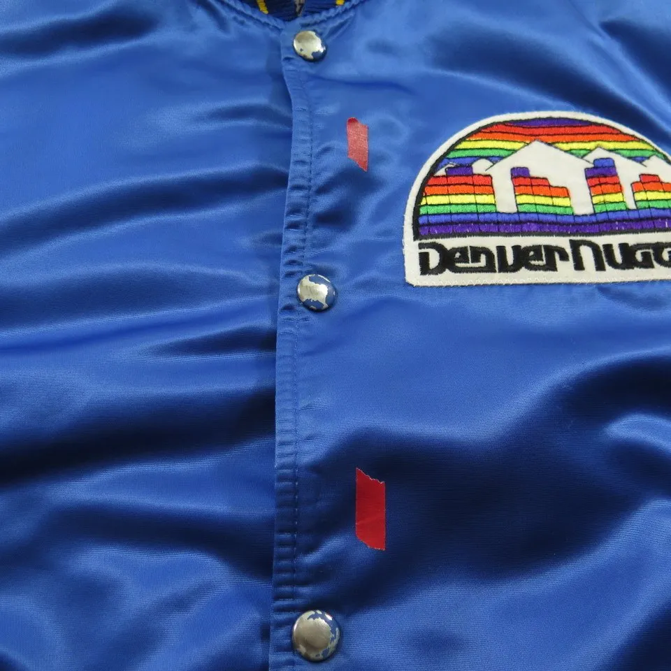 Vintage 90s Denver Nuggets Jacket Starter Satin Rainbow Logo Basketball NBA M