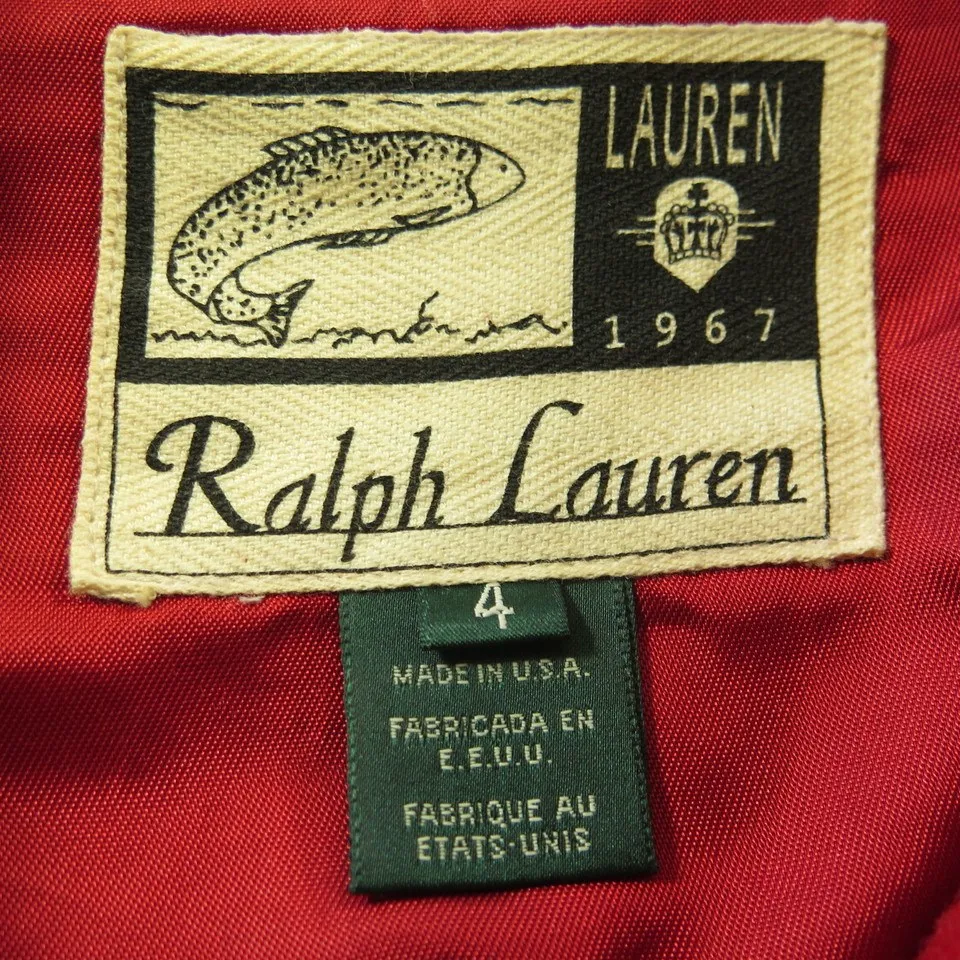 Vintage 90s Ralph Lauren Hunting Jacket Womens 4 USA Made Plaid D Pockets