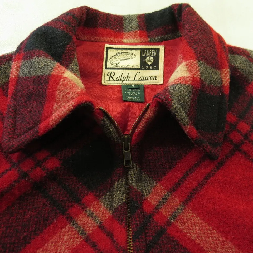 Vintage 90s Ralph Lauren Hunting Jacket Womens 4 USA Made Plaid D Pockets