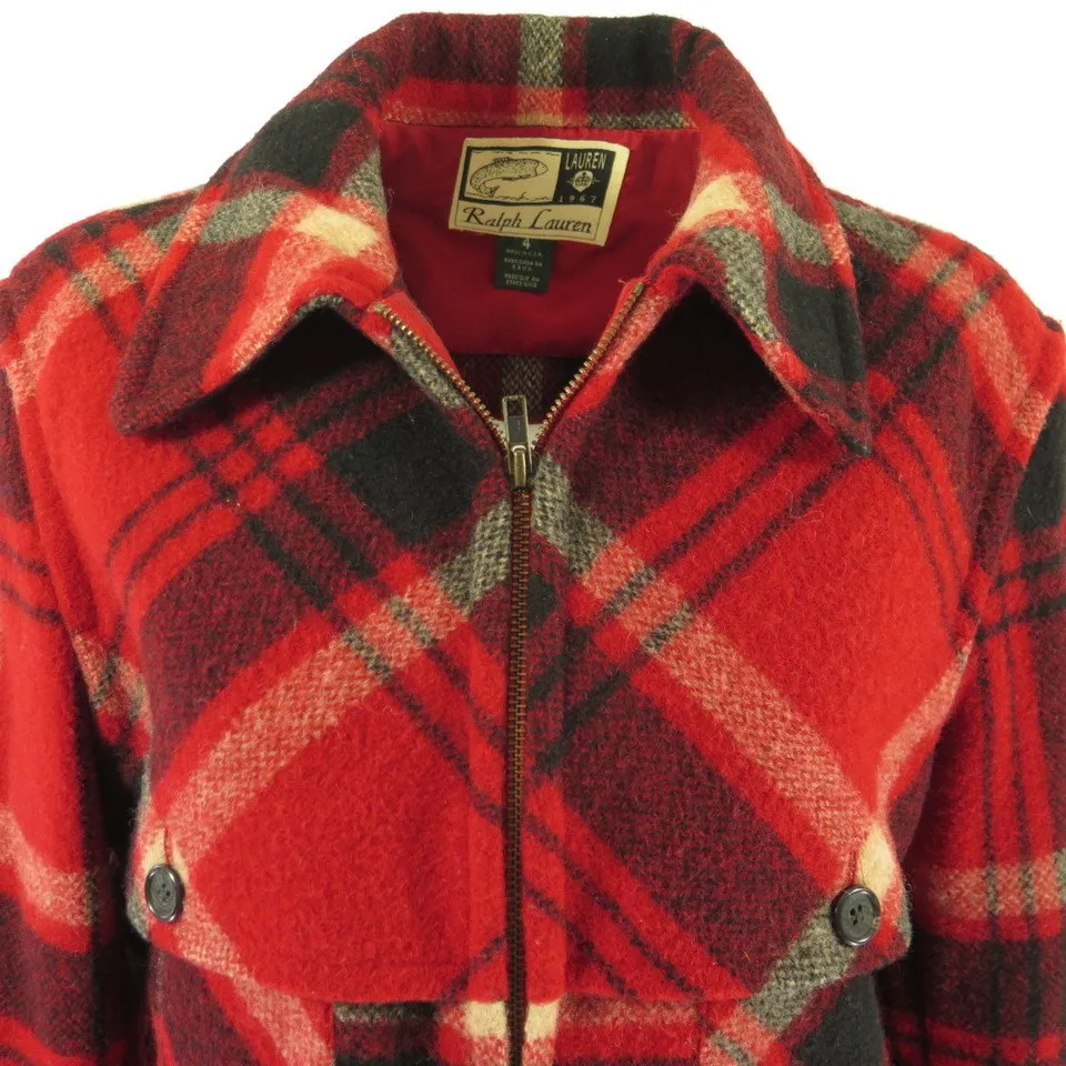 Vintage 90s Ralph Lauren Hunting Jacket Womens 4 USA Made Plaid D Pockets