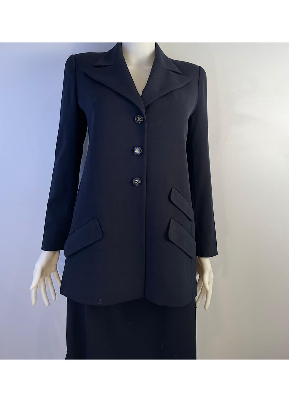 Vintage Chanel Navy Blue Long Blazer Jacket US 4/6/8