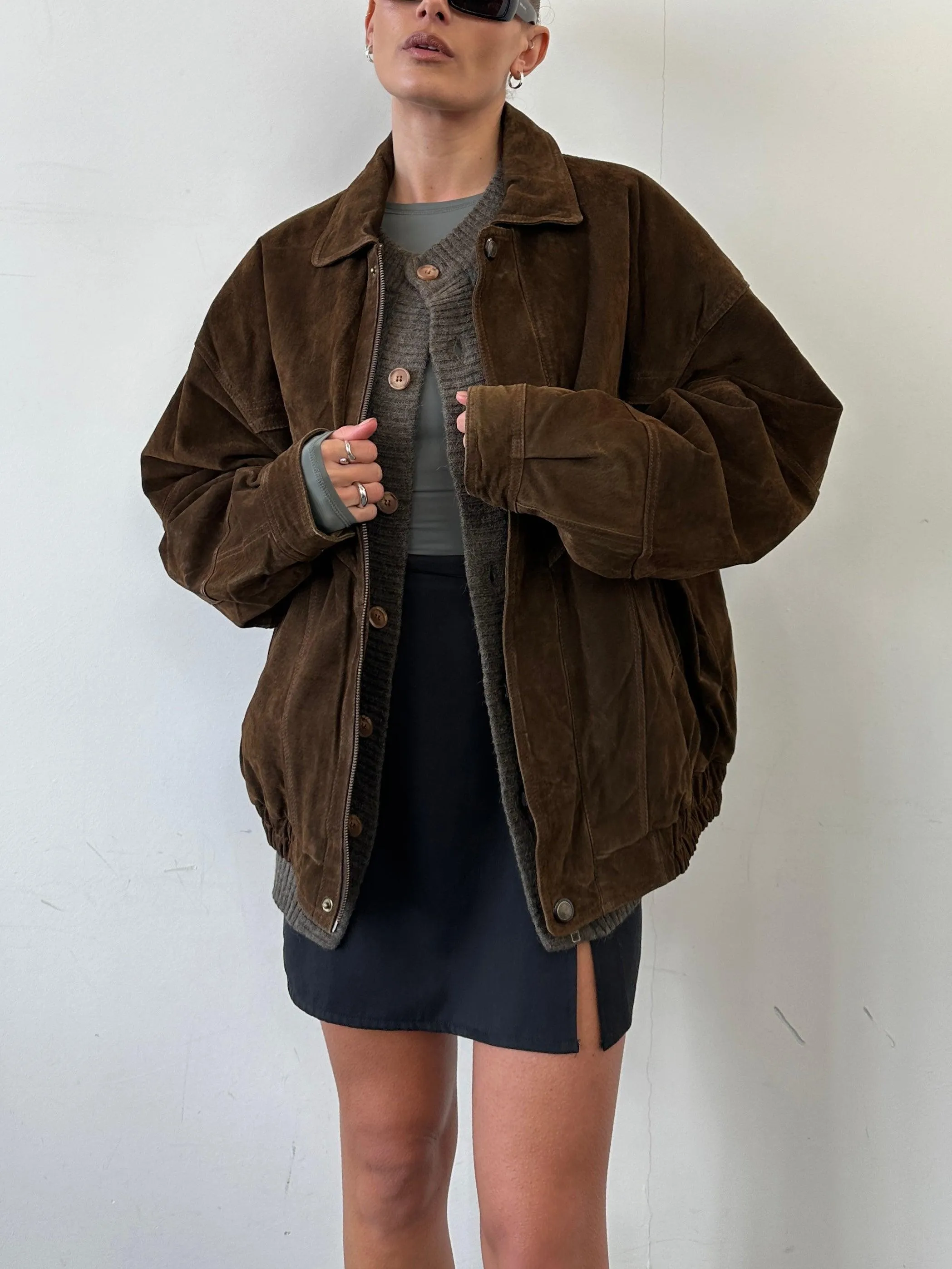 Vintage Suede Bomber Jacket - XL