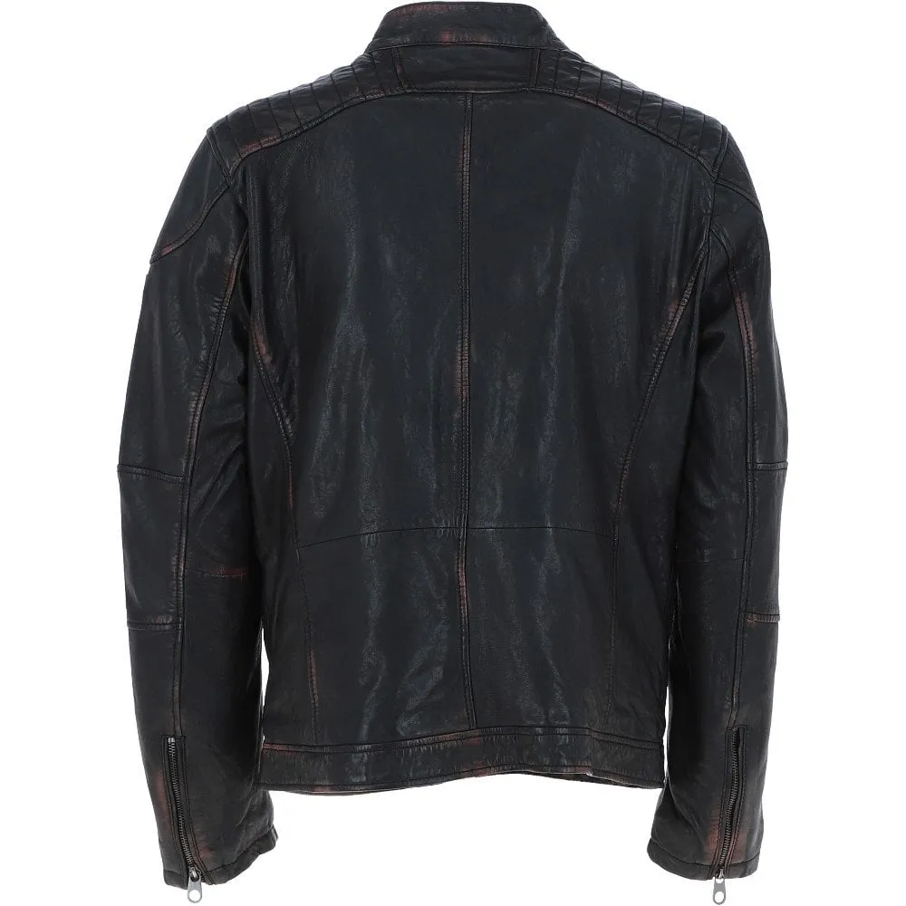 Vintage Wash Leather Biker Jacket Black: Lent 2