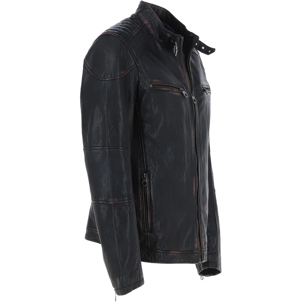 Vintage Wash Leather Biker Jacket Black: Lent 2