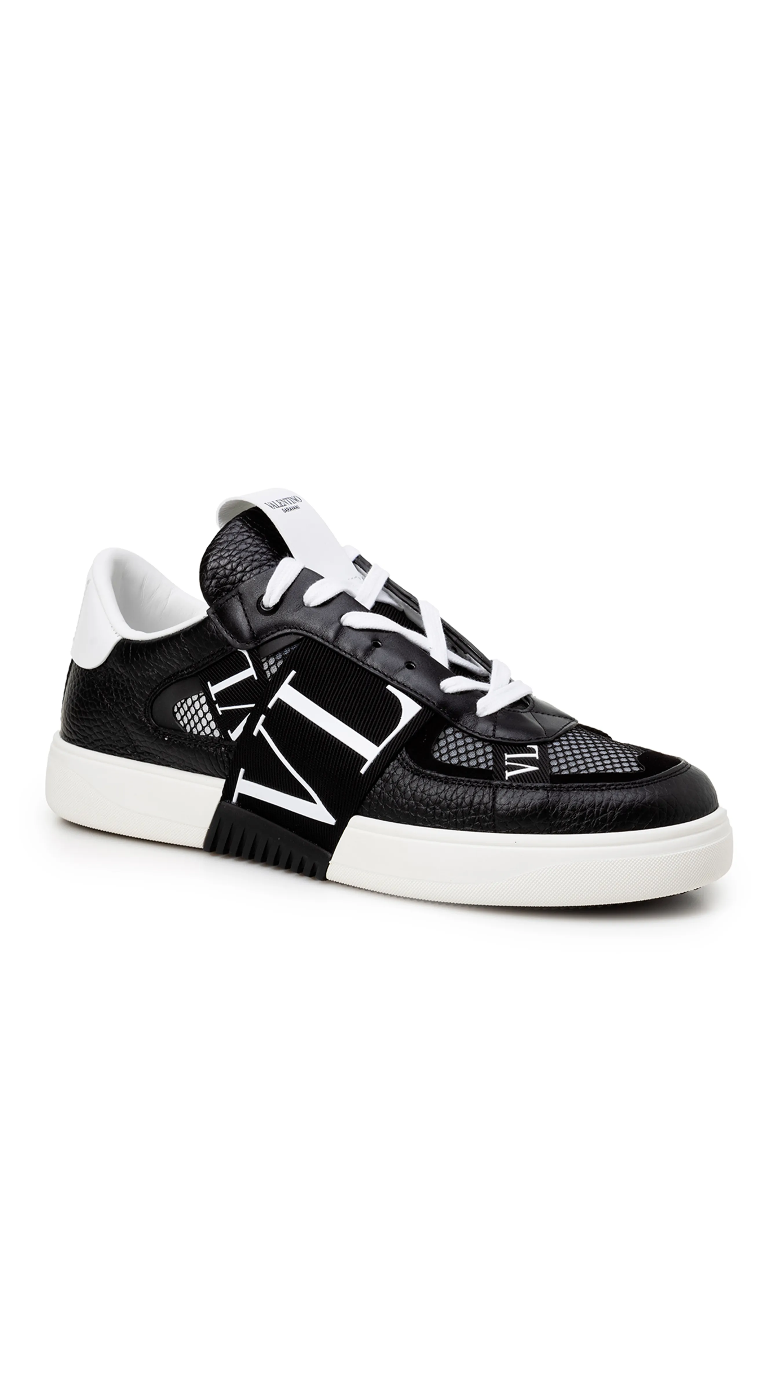 VL7N Low-top Sneakers in Calfskin and Mesh Fabric with Bands - White/Black