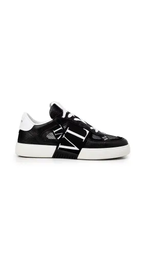 VL7N Low-top Sneakers in Calfskin and Mesh Fabric with Bands - White/Black