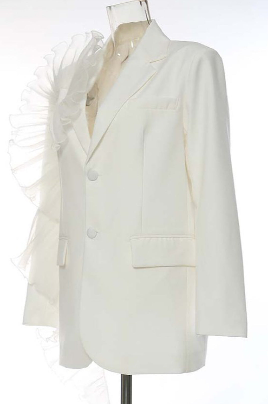 White Tulle Crepe Detail Jacket