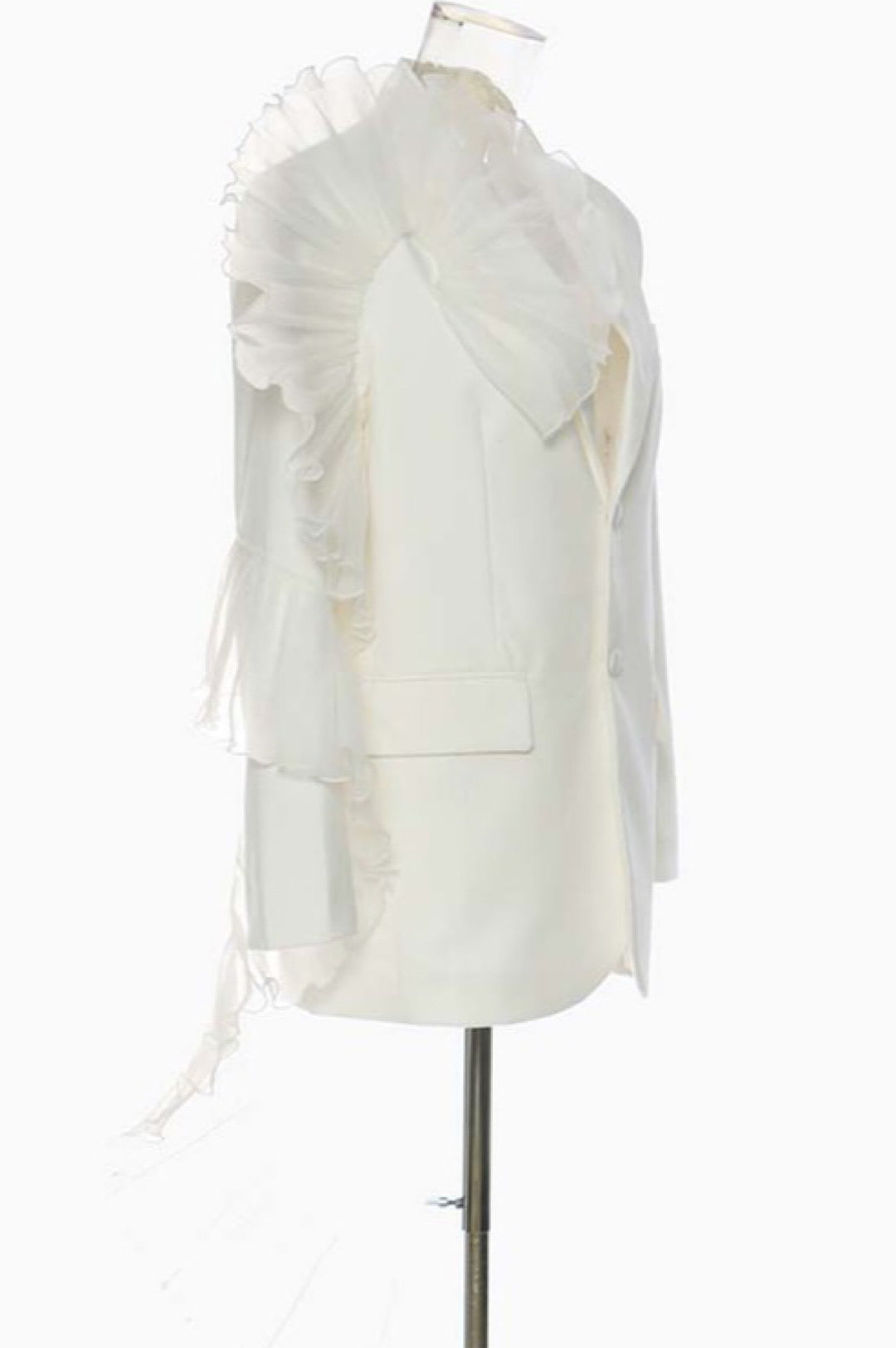 White Tulle Crepe Detail Jacket