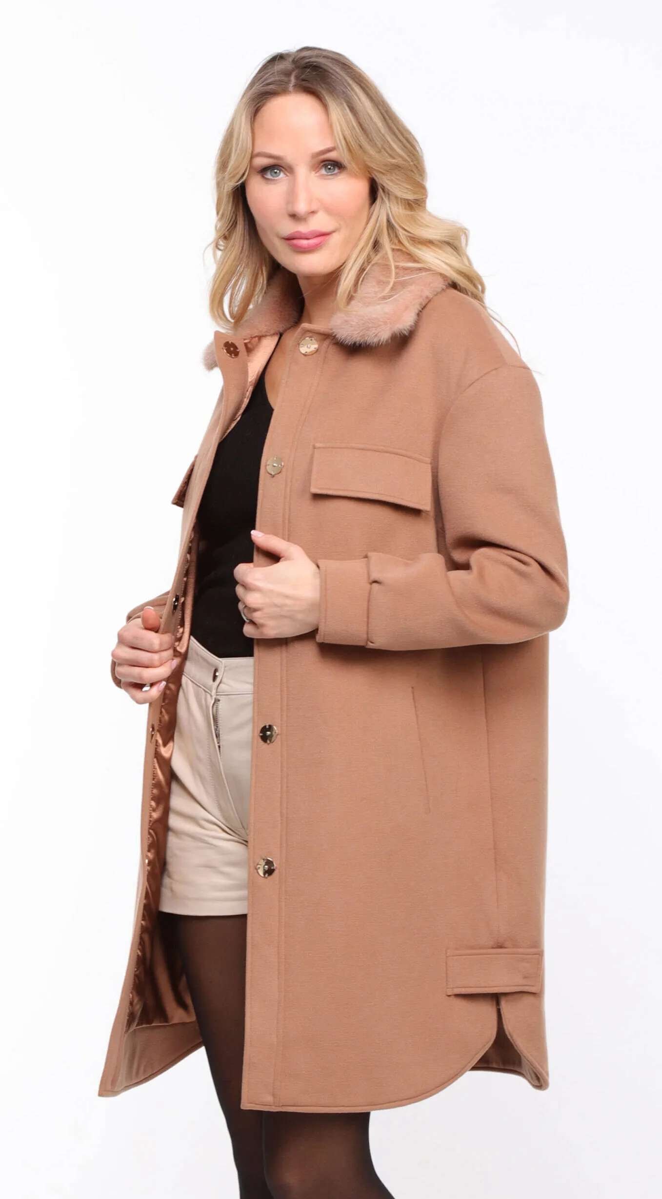 Women's gold mink collar fabric coat \thea\